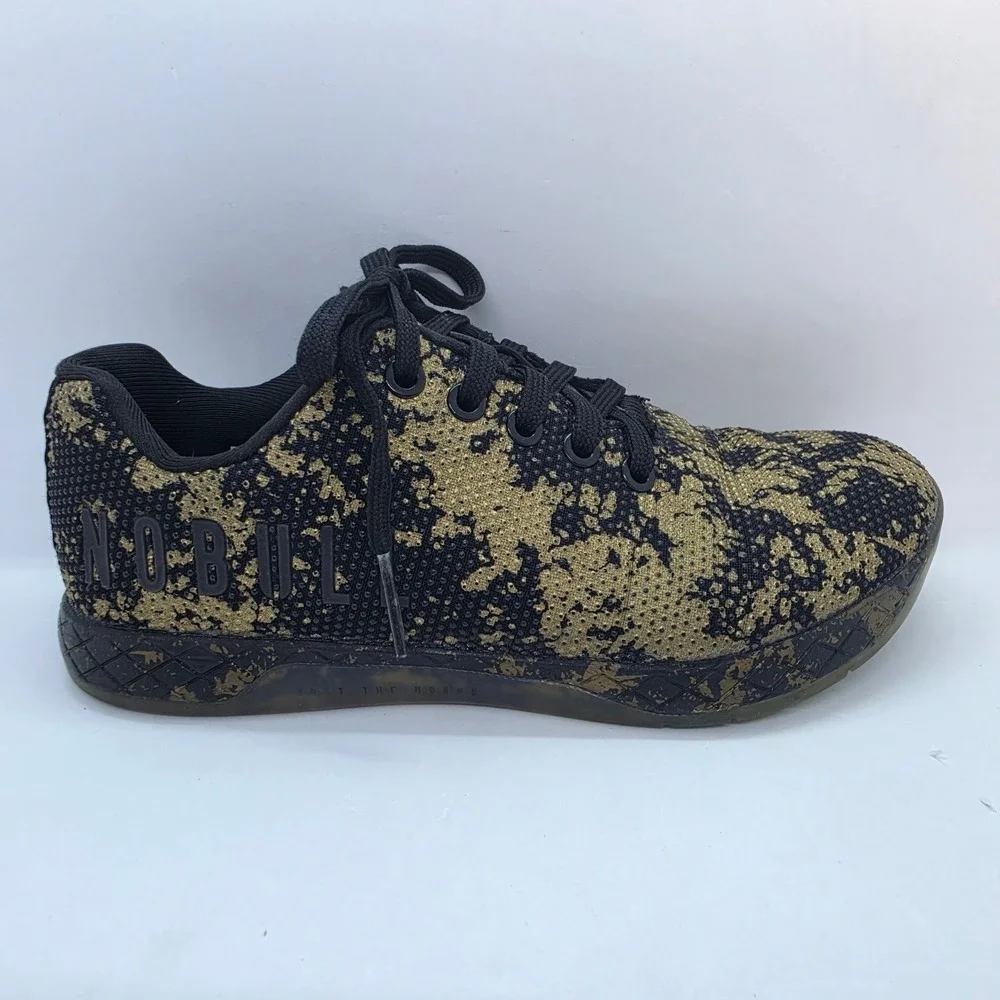 NOBULL Trainer Gold Splatter Black Training Shoes Mens 5 Womens 6.5